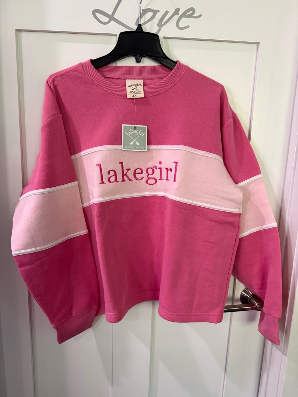 Lakegirl Pink Colorblock Crew Sweatshirt 2XL NWT